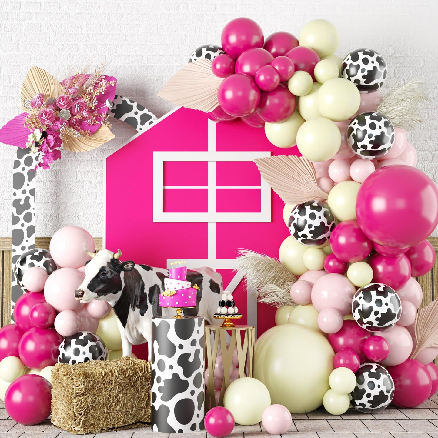 Cowgirl Rose Balloon Arch Kit - Western Rodeo Party Decor with Cow Print Latex Balloons in Pink, Red, Yellow - Girls Birthday, Bachelorette Supplies