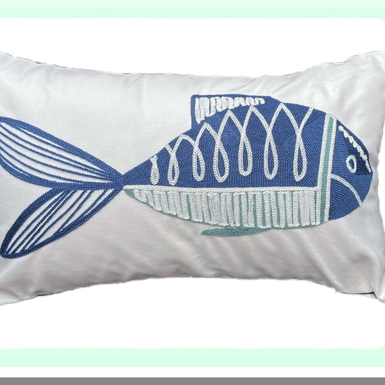 Nautical Fish Embroidered Pillow Cover - Navy Decorative Canvas 12X20 inches with Distinctive Navy Fish Pattern