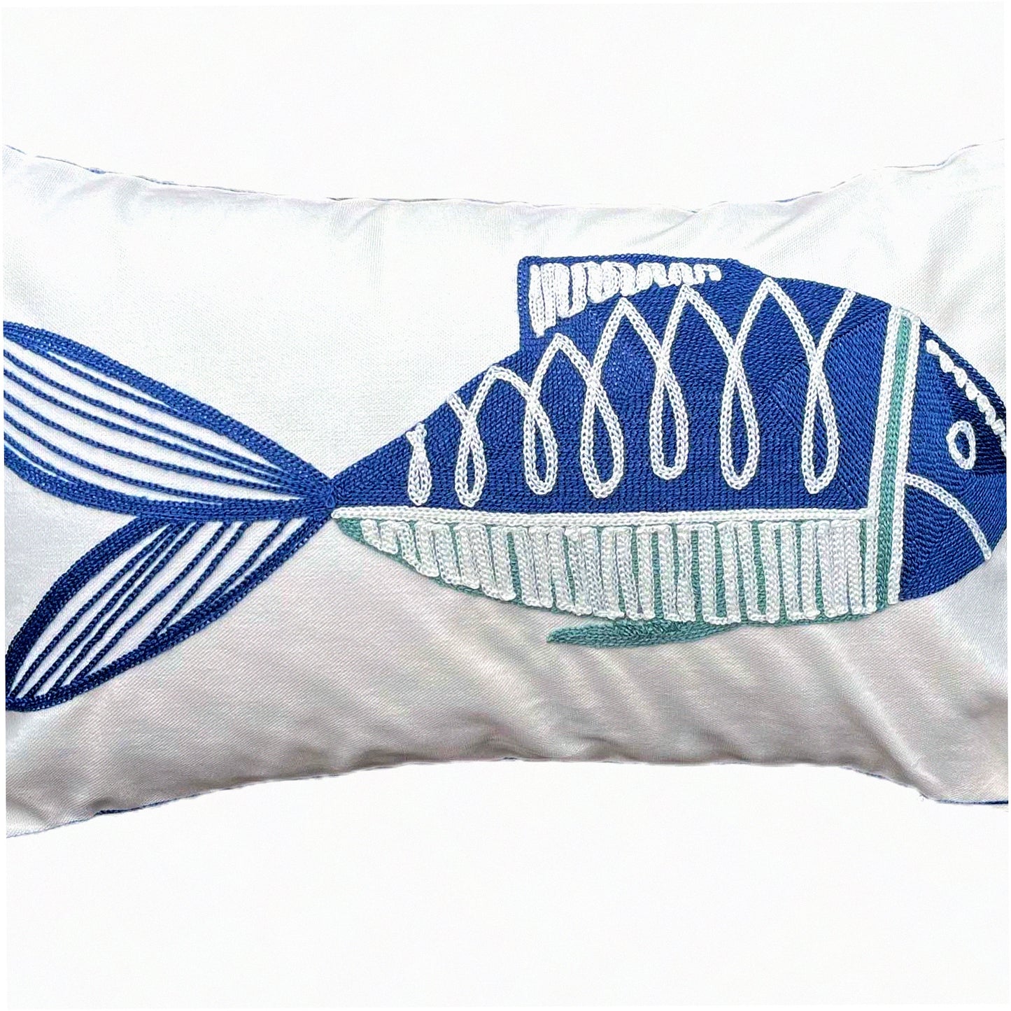 Nautical Fish Embroidered Pillow Cover - Navy Decorative Canvas 12X20 inches with Distinctive Navy Fish Pattern