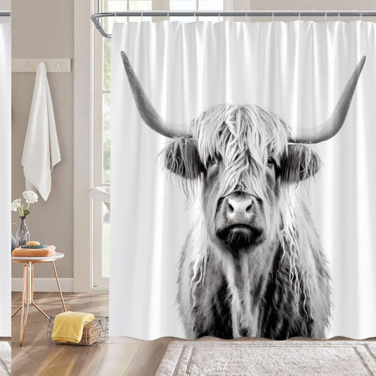 Highland Cow Shower Curtain Rustic Farmhouse Fabric
