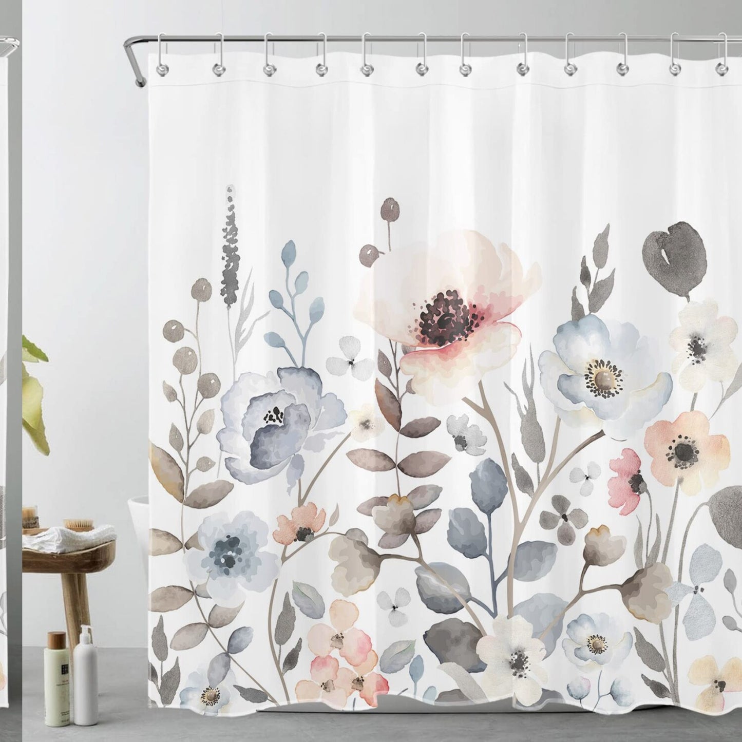 Blue and Pink Floral Shower Curtain 72x72 inches