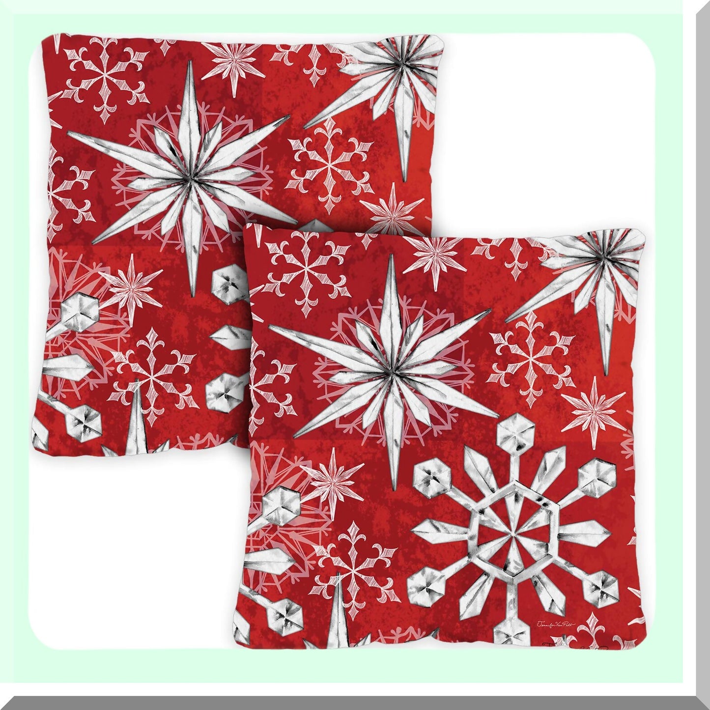 Winter Wonderland Snowflake Pillow Covers - Set of 2 18x18 Inch Outdoor & Indoor Decorative Throw Pillows - Snowflake Salutations Square Decor