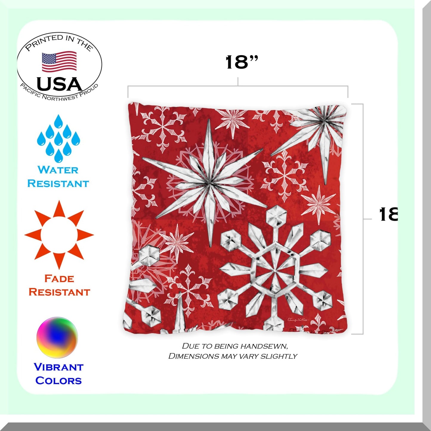 Winter Wonderland Snowflake Pillow Covers - Set of 2 18x18 Inch Outdoor & Indoor Decorative Throw Pillows - Snowflake Salutations Square Decor