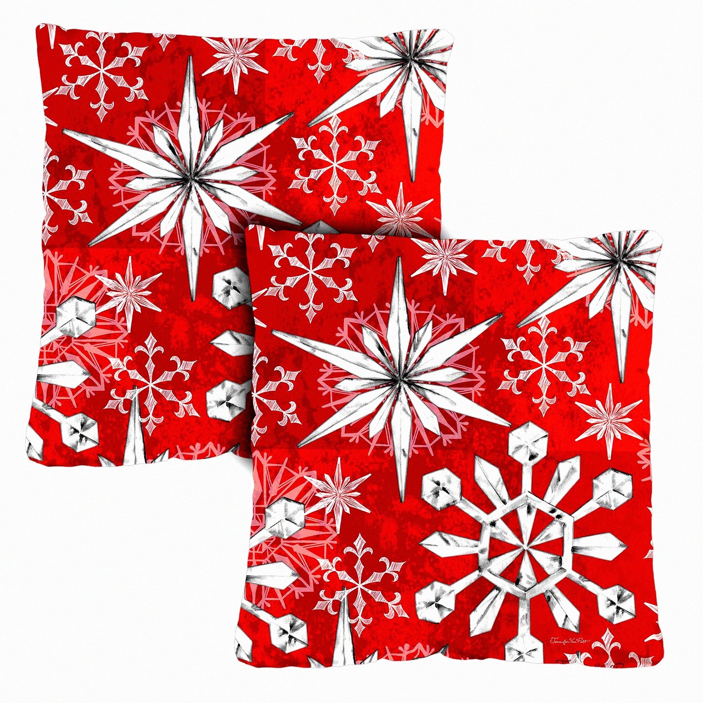 Winter Wonderland Snowflake Pillow Covers - Set of 2 18x18 Inch Outdoor & Indoor Decorative Throw Pillows - Snowflake Salutations Square Decor
