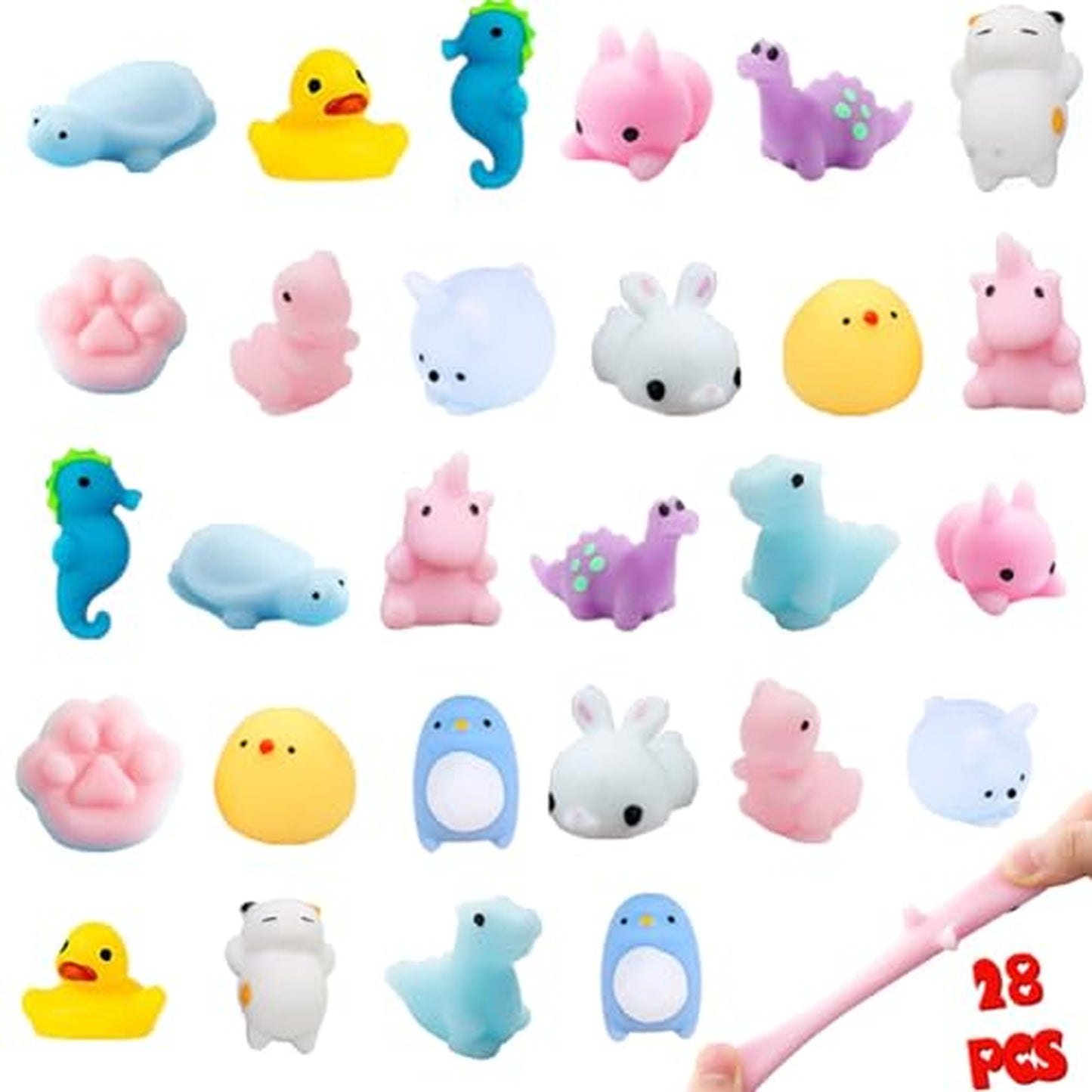 Squishy Fun Pack - 28 Piece Mochi Party Favors for Kids - Stress Relief Toys, Clroom Rewards, Basket Stuffers - Perfect Exchange Gift for Parties