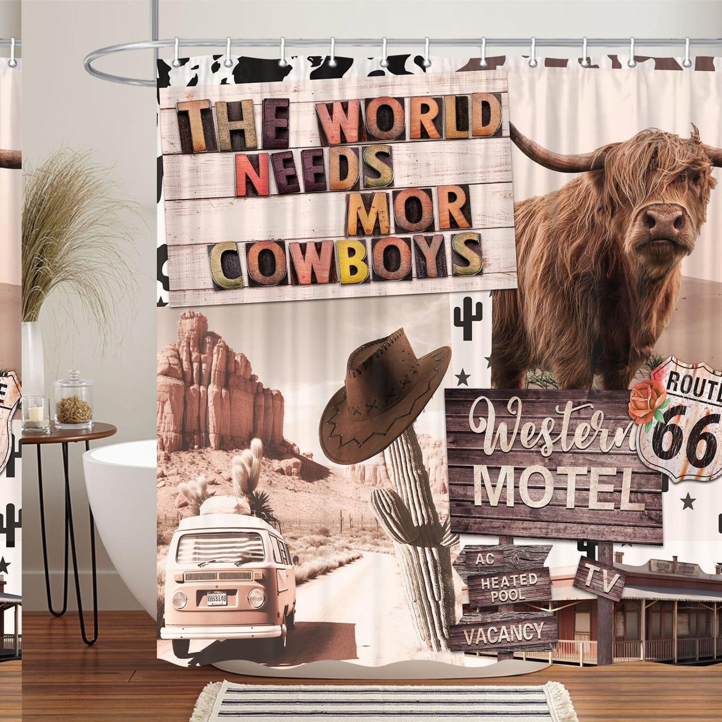 Western Boho Shower Curtain with 12 Hooks 70x70in