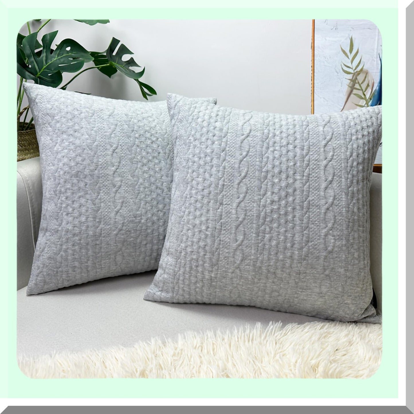 Elegant Grey Embossed Pillow Covers - Set of 2 Modern Farmhouse Cushion Cases for Sofa Bed Car Chair - Soft Gray Throw Pillowcases 18x18 inch