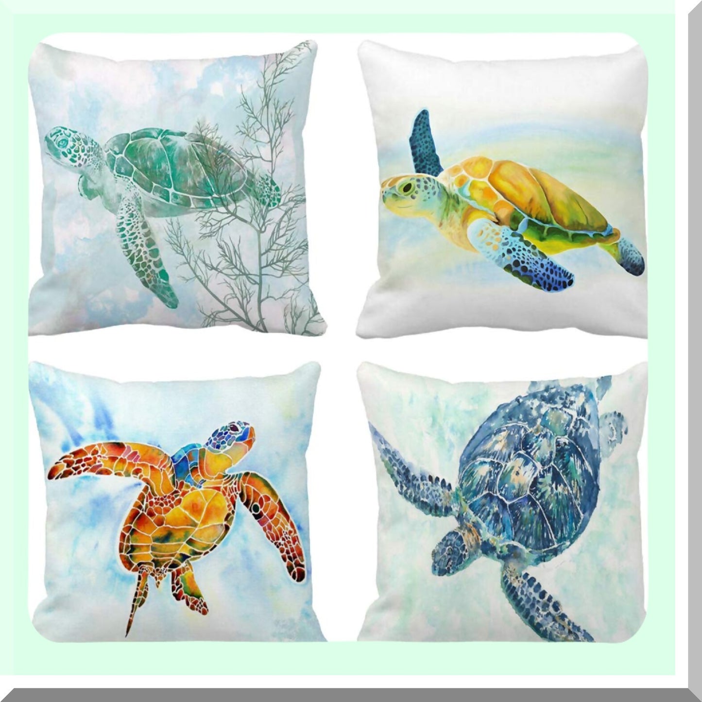 Ocean Turtle Seas Marine Animal Watercolor Pillowcase Set - Super Soft Decorative Cushion Cover for Home Sofa Bed, Coastal Pillow Covers 18"X18" (Set of 4)
