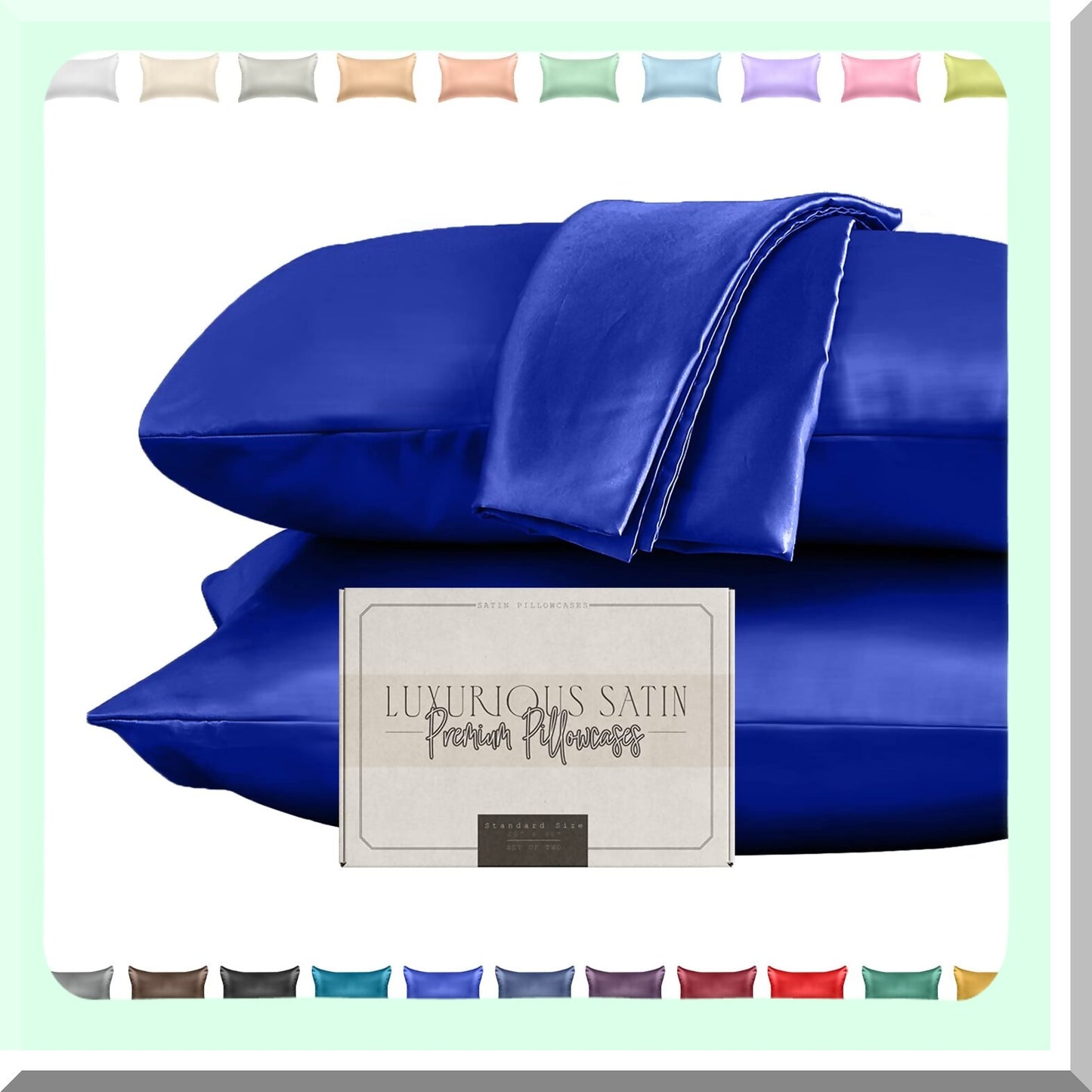 Royal Blue SilkDream Pillowcase Set - Hidden Zipper Closure, Luxurious & Silky, 2-Piece Standard/Queen Size for Healthier Hair, Beautifully Packaged