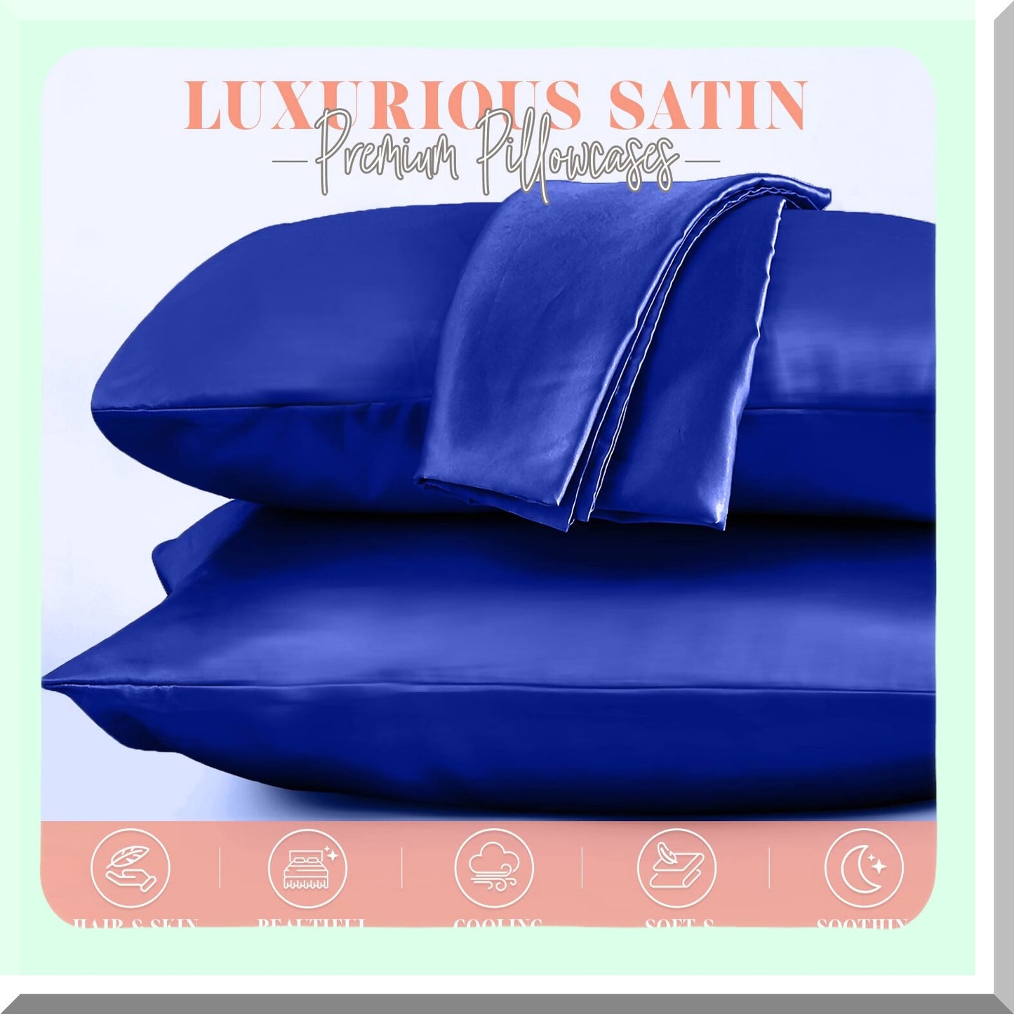 Royal Blue SilkDream Pillowcase Set - Hidden Zipper Closure, Luxurious & Silky, 2-Piece Standard/Queen Size for Healthier Hair, Beautifully Packaged