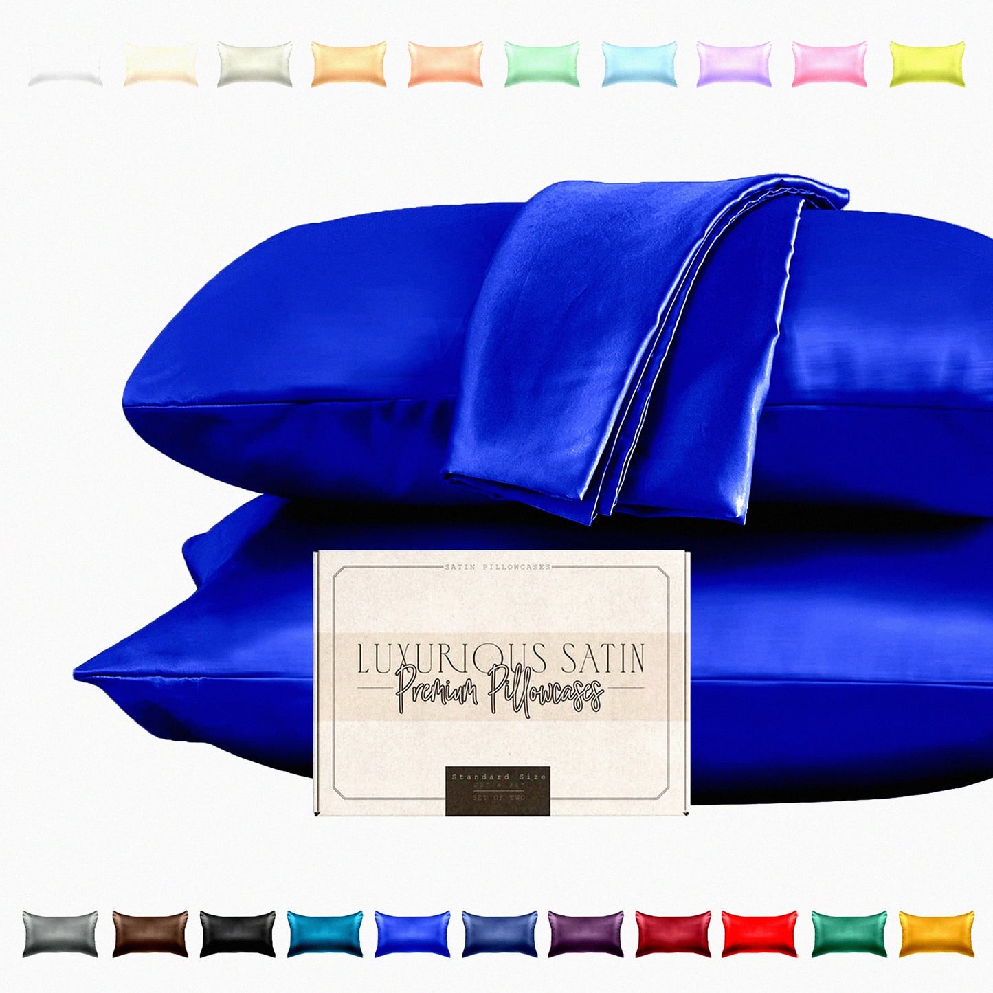 Royal Blue SilkDream Pillowcase Set - Hidden Zipper Closure, Luxurious & Silky, 2-Piece Standard/Queen Size for Healthier Hair, Beautifully Packaged