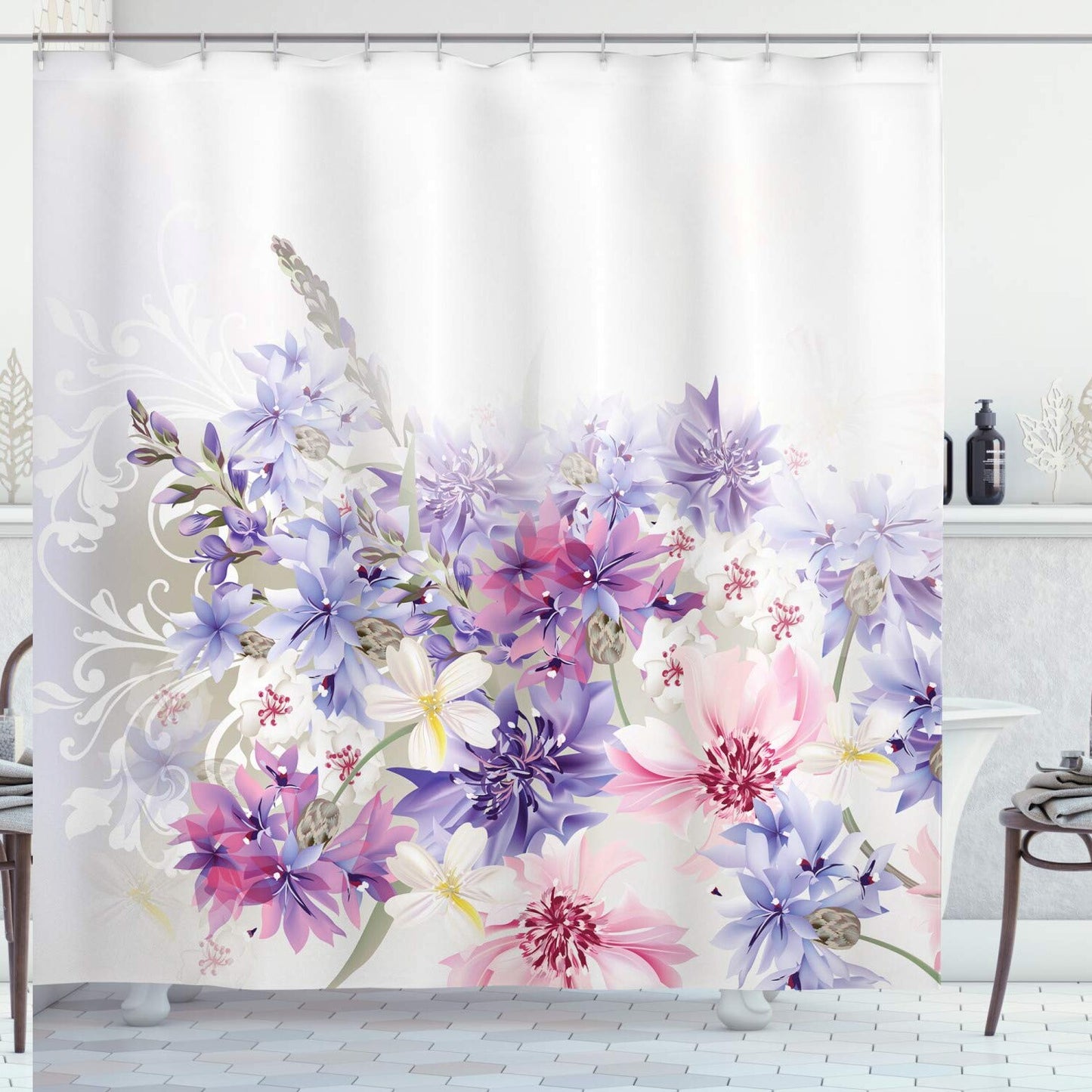 Lavender Floral Shower Curtain 69x70 inches