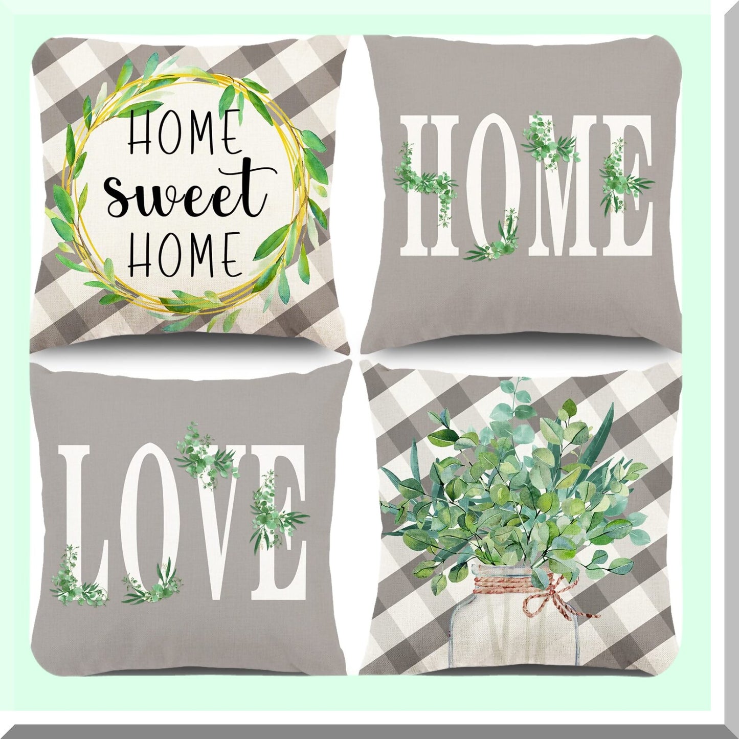 Gray Buffalo Plaid Daisy Farmhouse Pillow Covers