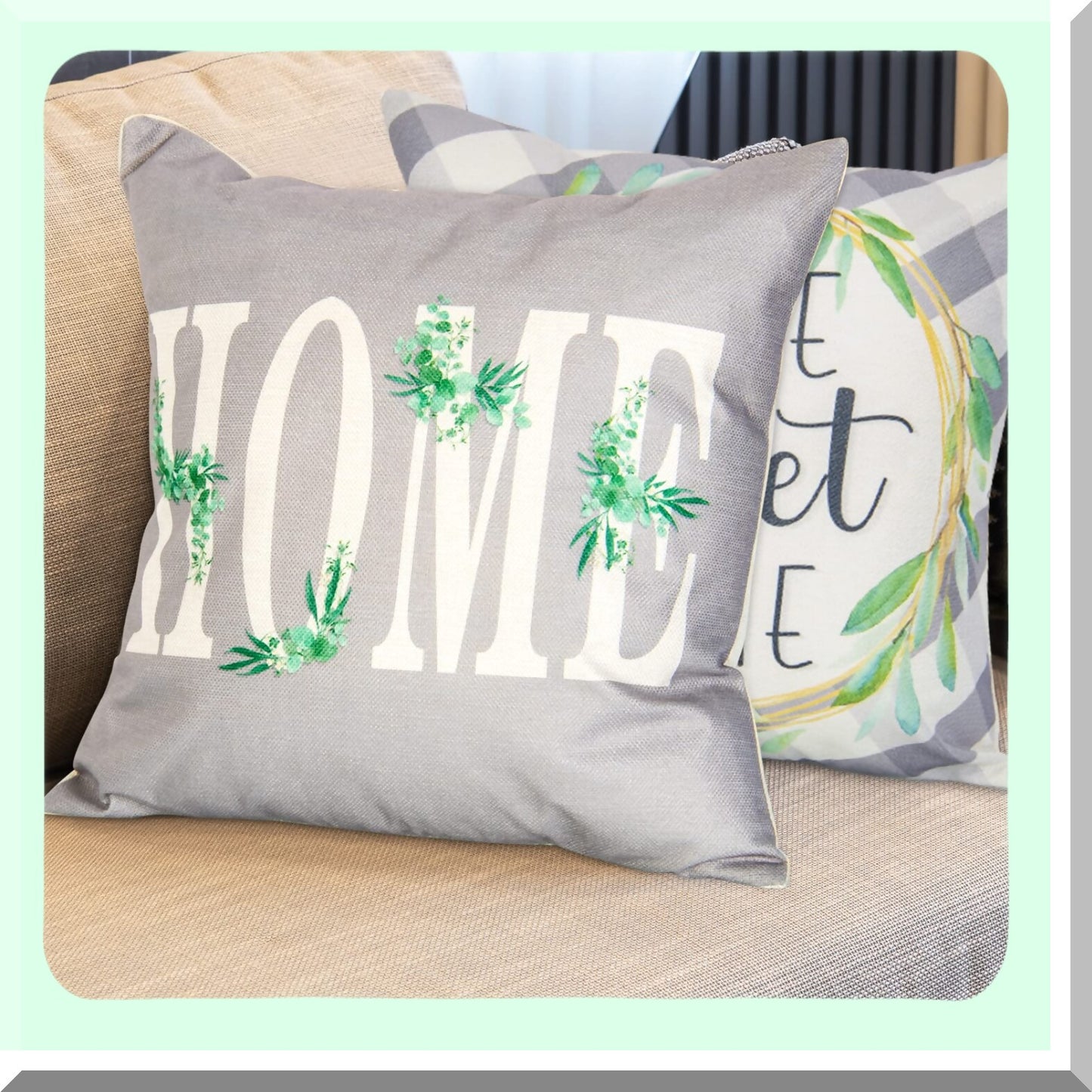 Gray Buffalo Plaid Daisy Farmhouse Pillow Covers