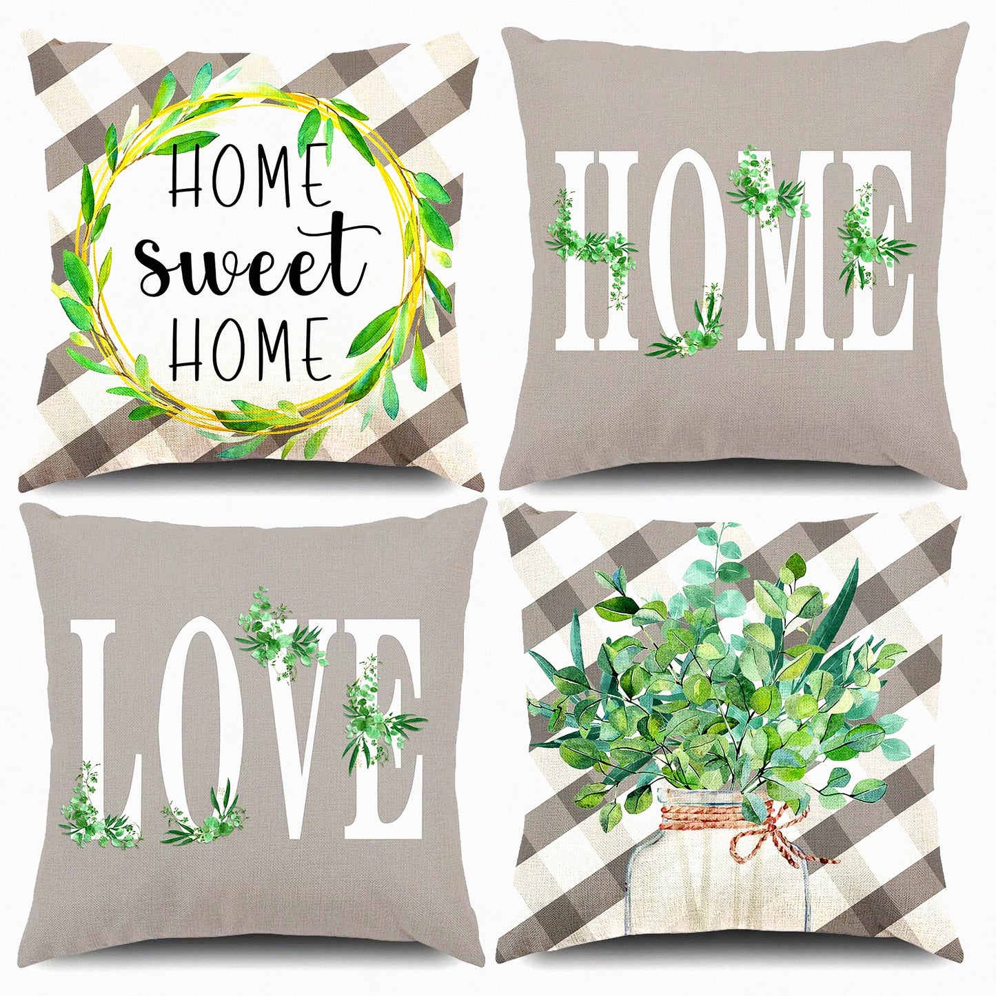 Gray Buffalo Plaid Daisy Farmhouse Pillow Covers