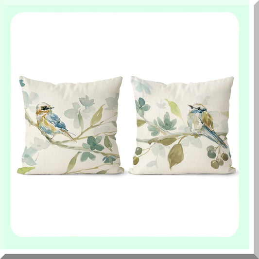 Fall Farmhouse Birds Linen Pillow Covers Set of 2 18x18