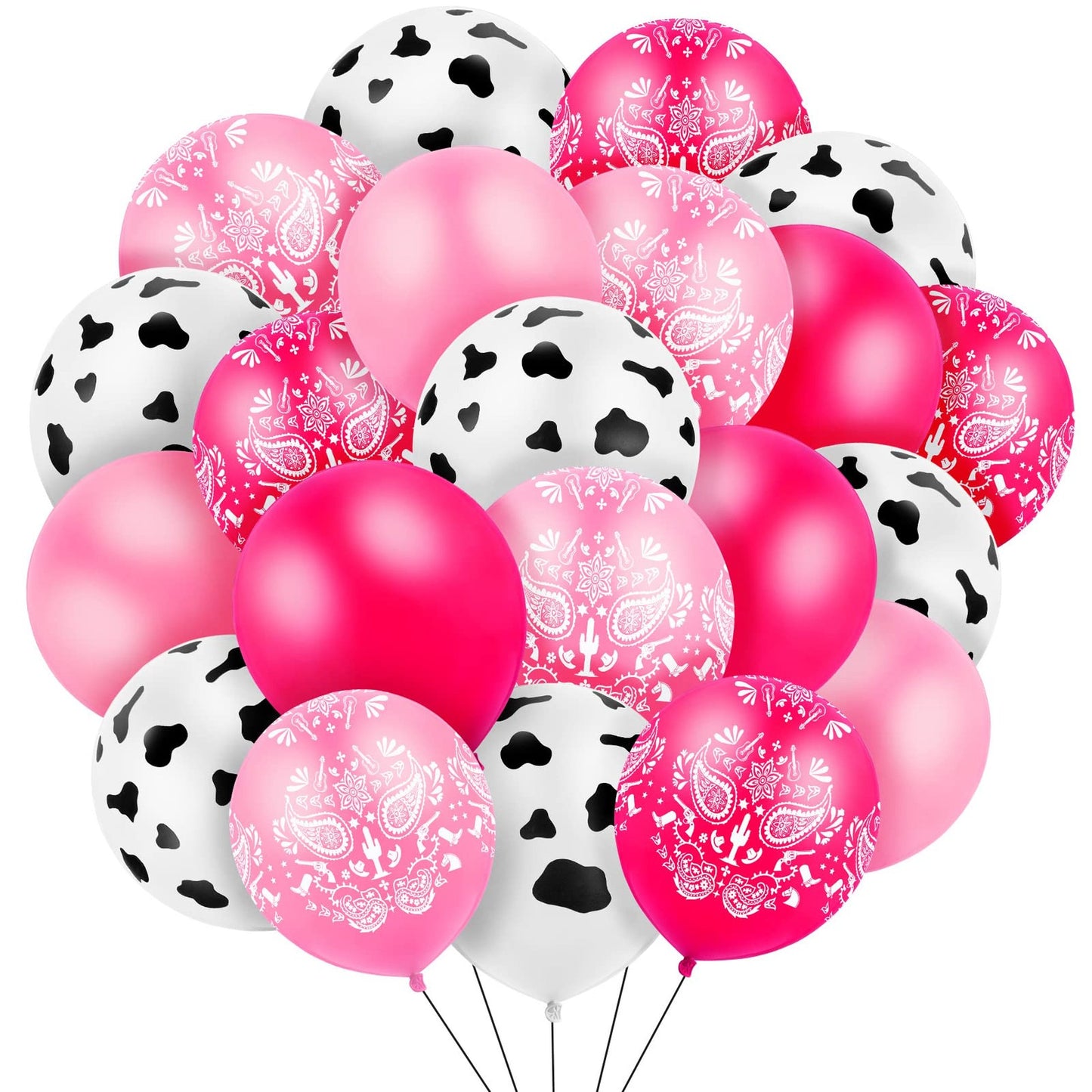 Cowgirl Bandana Balloons - 60 Pcs Western Party Decorations with Cow Print Design. Perfect for Baby Showers, Birthdays, and Cowboy Themed Events!