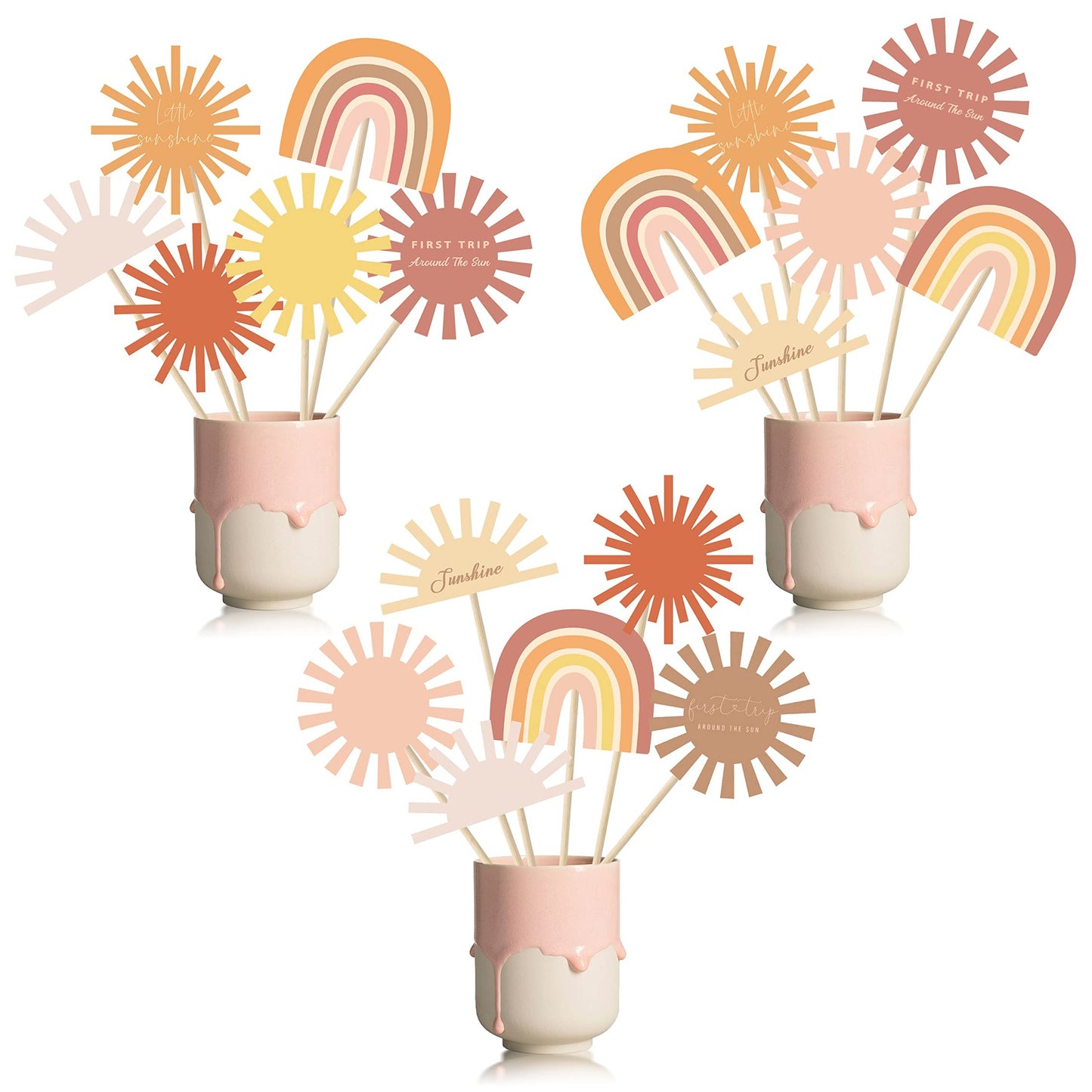 Boho Sun Party Centerpiece Sticks - Rainbow Muted Sun Table Toppers for First Trip Around the Sun Birthday Party & Baby Shower Decor - 30Pcs Baby Boys Girls Supplies