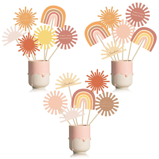Boho Sun Party Centerpiece Sticks - Rainbow Muted Sun Table Toppers for First Trip Around the Sun Birthday Party & Baby Shower Decor - 30Pcs Baby Boys Girls Supplies