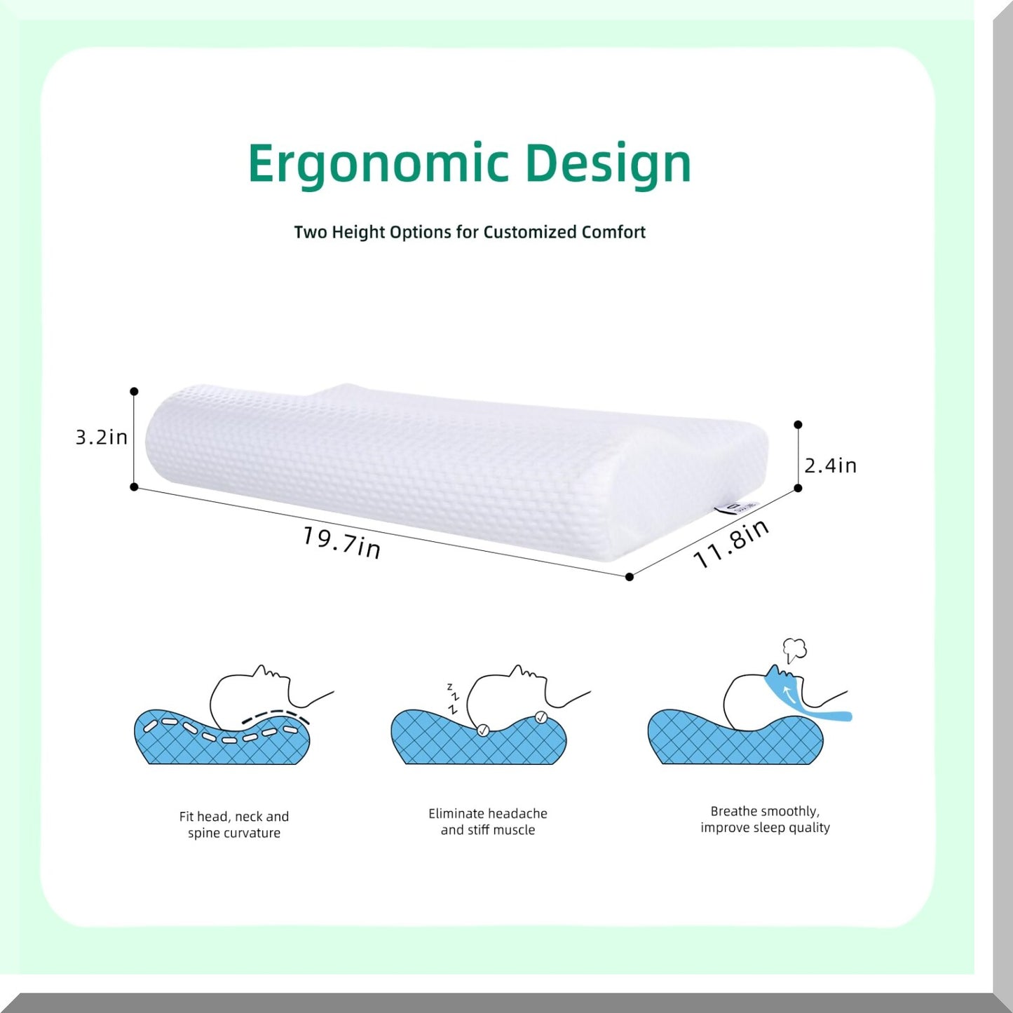 SlimGel Contour Memory Foam Pillow - Pain Relief for Stomach, Back, and Side Sleepers. Low Cervical Profile, Thin Design 19.6x11.8x3.1/2.3 inch White Soft Gel.
