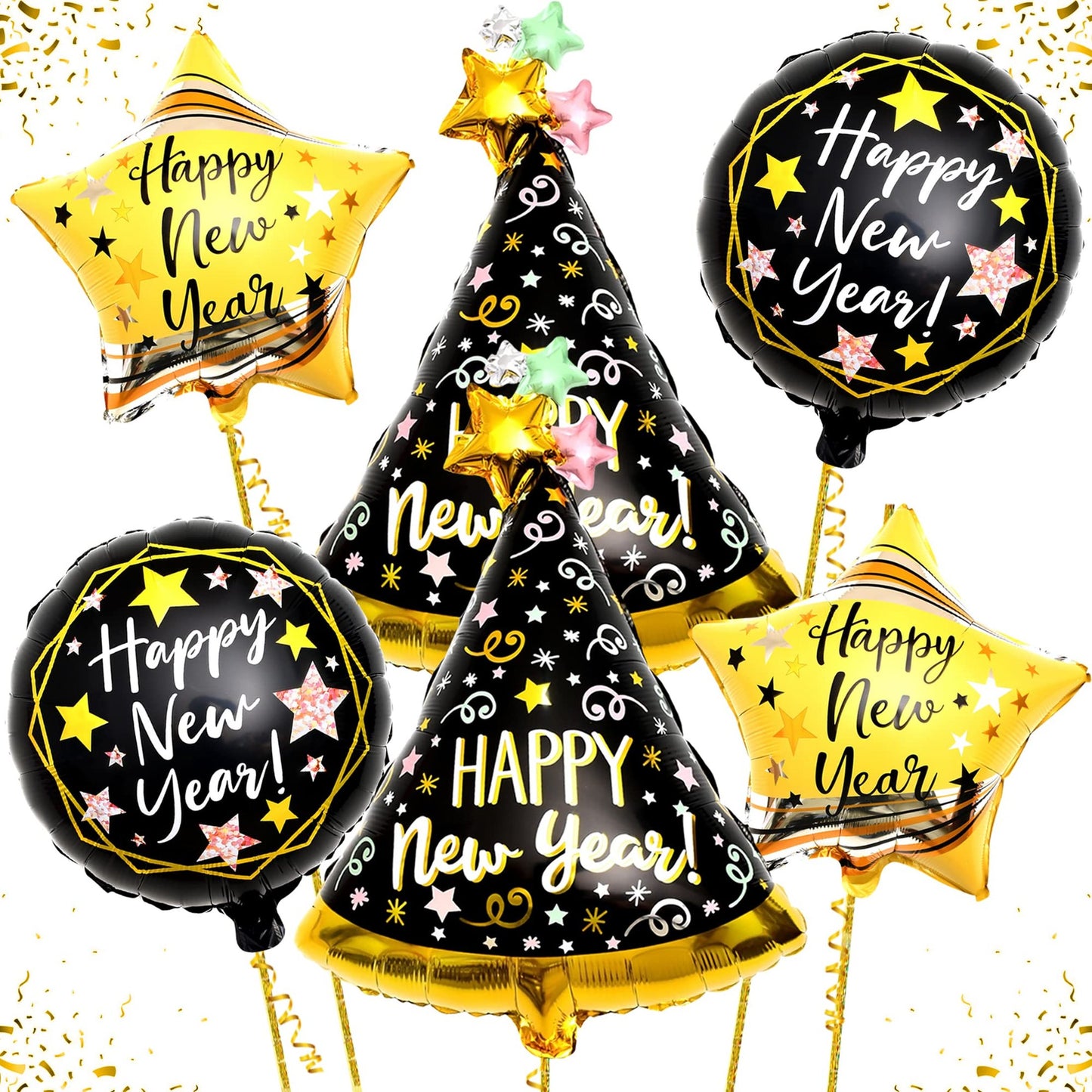 New Year Bash Balloon Set - 6 Pack 33 Inch Hat Balloons for 2024 Decorations & Party Supplies - NYE Eve Celebration Balloon Kit