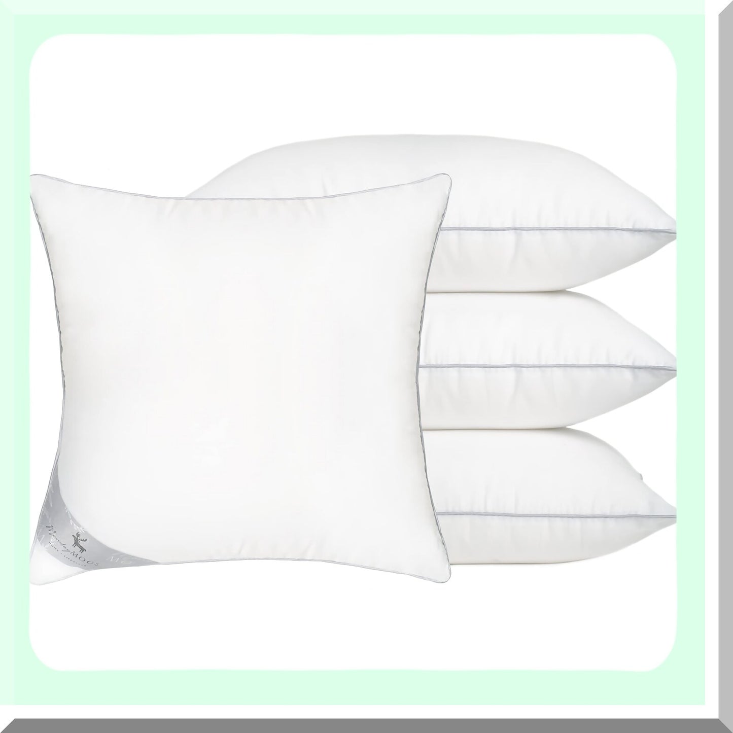SoftTouch Microfiber Square Pillow Inserts - Set of 4 White Piping Design Cushions for Bed, Couch, Sofa - 20x20 Inch 4-Pack Cozy Pillows