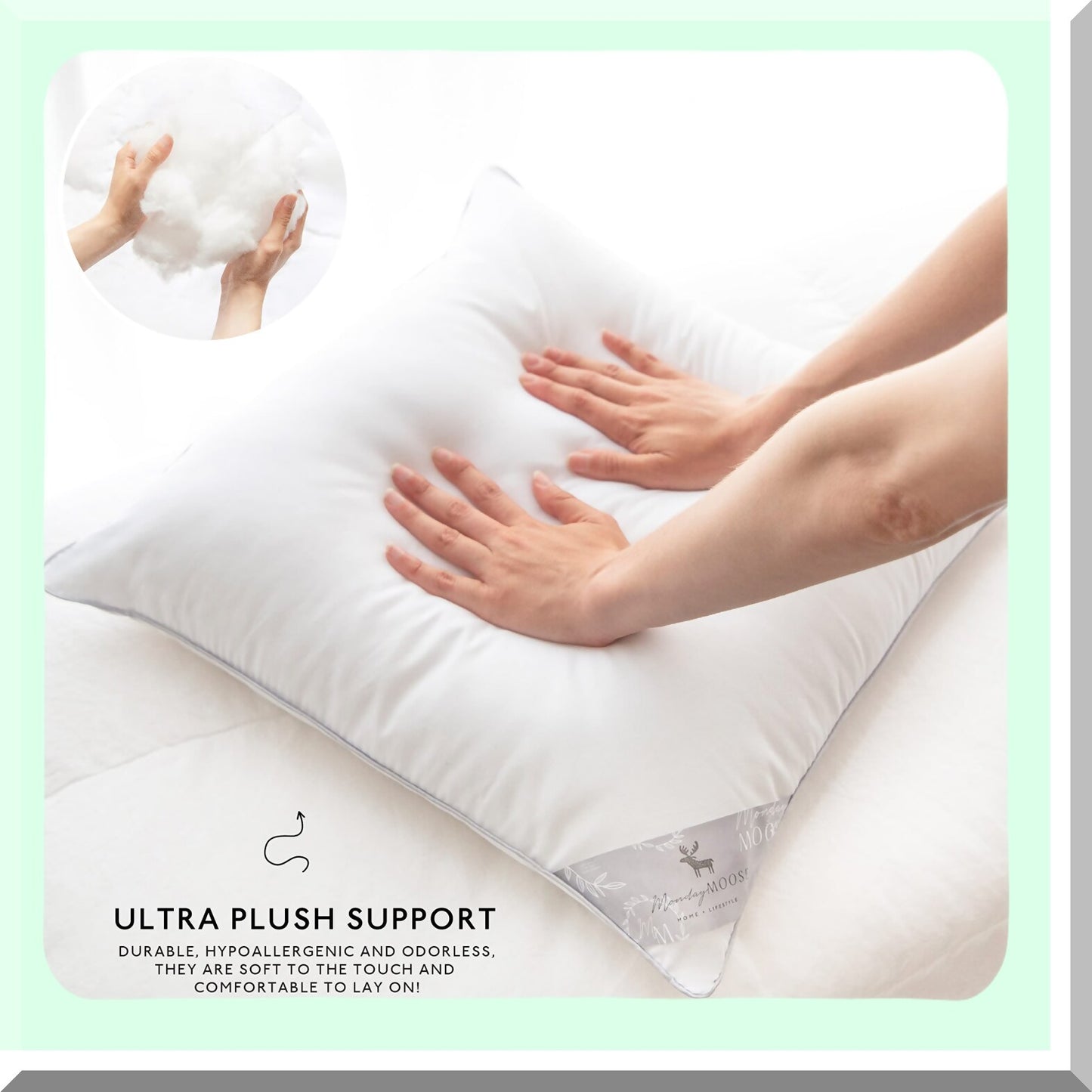 SoftTouch Microfiber Square Pillow Inserts - Set of 4 White Piping Design Cushions for Bed, Couch, Sofa - 20x20 Inch 4-Pack Cozy Pillows
