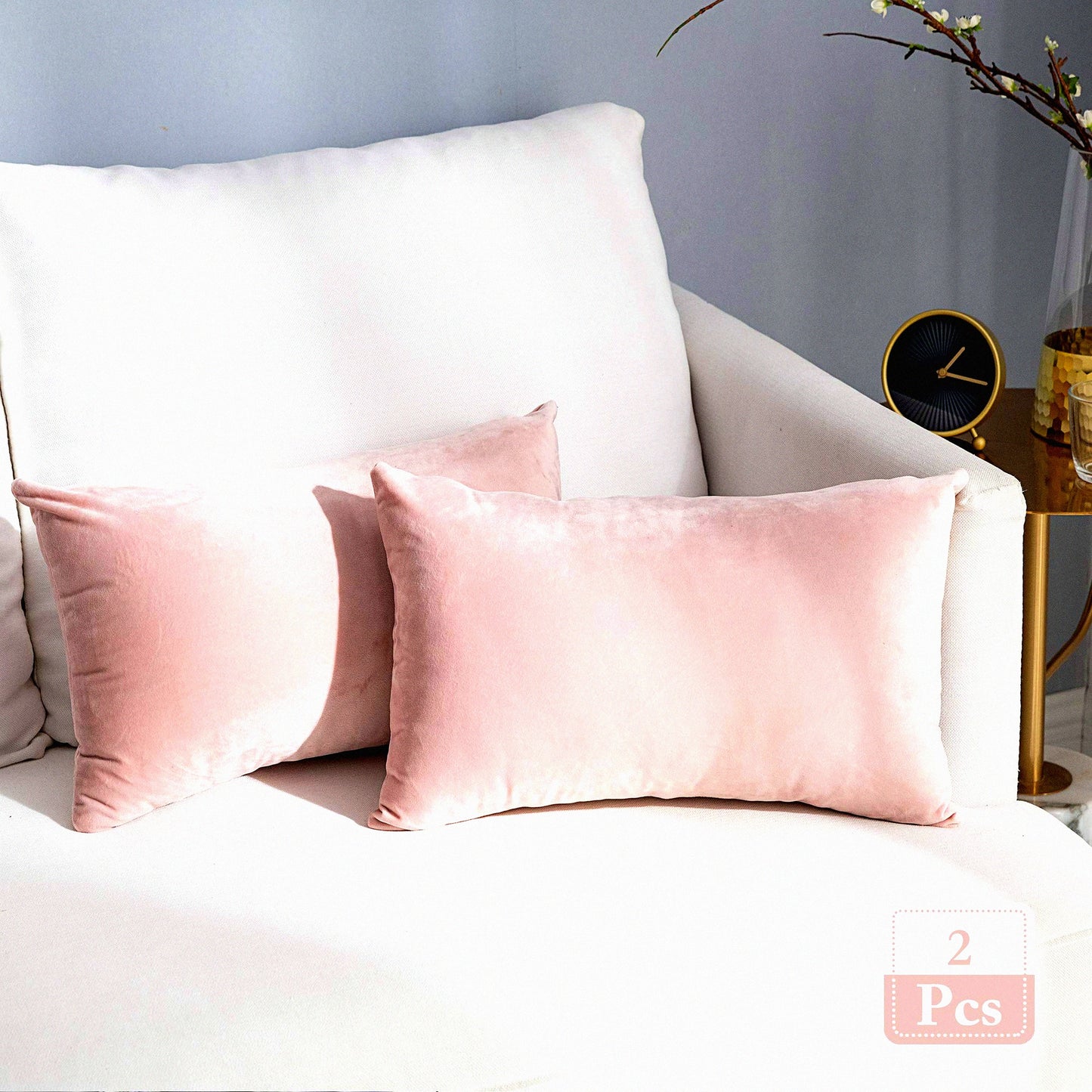 Velvet Bliss Pillowcase Set - Super Soft Rectangle Throw Pillow Covers for Bed Couch Sofa Bench - Pack of 2 - 12 x 20 inch (30 x 50 cm) - Pink