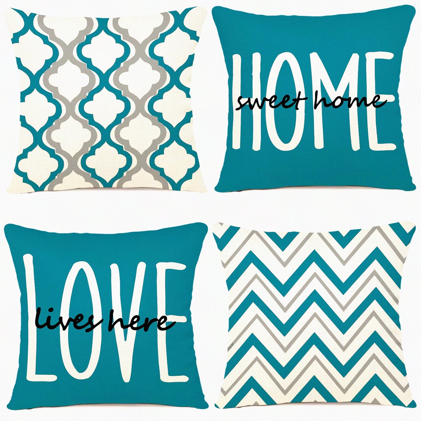 Rustic Linen Farmhouse Pillow Set - 16x16 Decorative Cushion Covers for Couch & Bedroom - Square Throw Pillows - Home Decor Accent - Set of 4