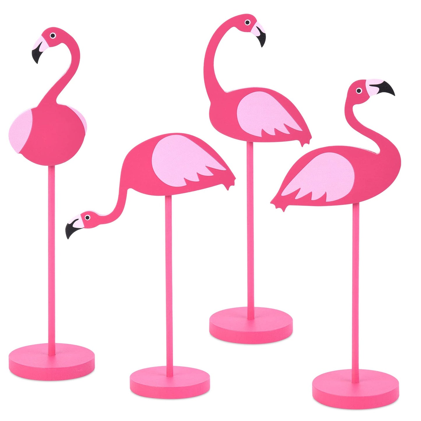 Flamingo Wood Block Set - Tropical Bird Table Centerpieces for Home Office Desk & Party Decor - Pink Flamingo Table Sign Tier Tray Toppers