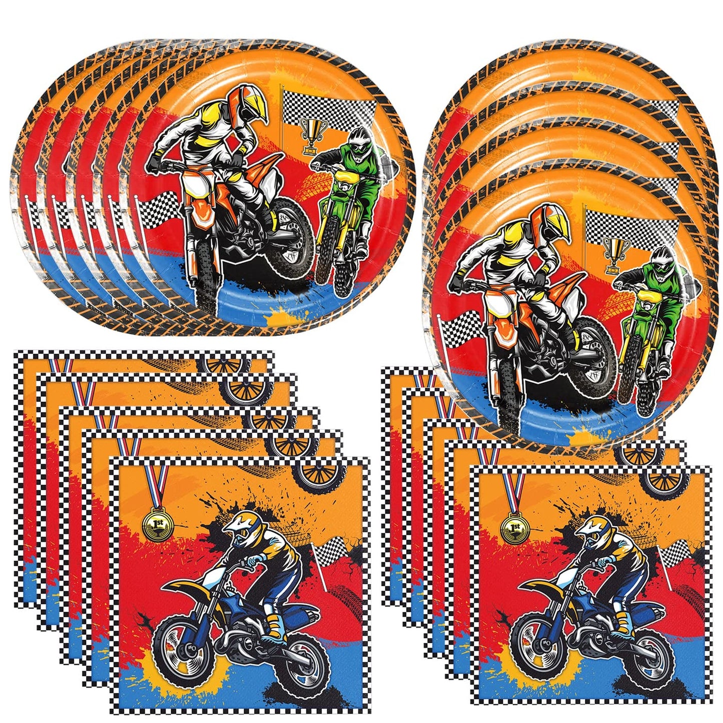 Dirt Bike Party Pack - 40 Piece Set for Motorcycle Birthday Decorations - Includes 20 Plates and 20 Napkins - Perfect for Dirt Bike Themed Parties