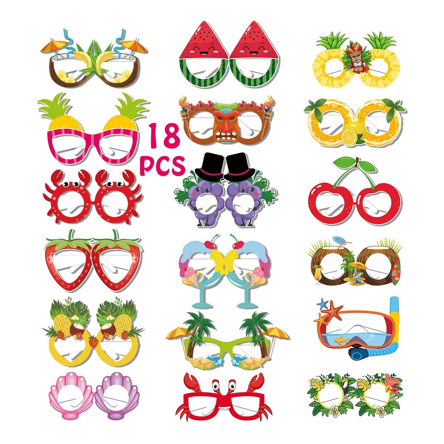 TropicShades Luau Party Pack - 18 Fun Hawaiian Paper Sungles for Beach Themed Decor & Photo Props. Perfect for Luau, Pool Parties & Favors!