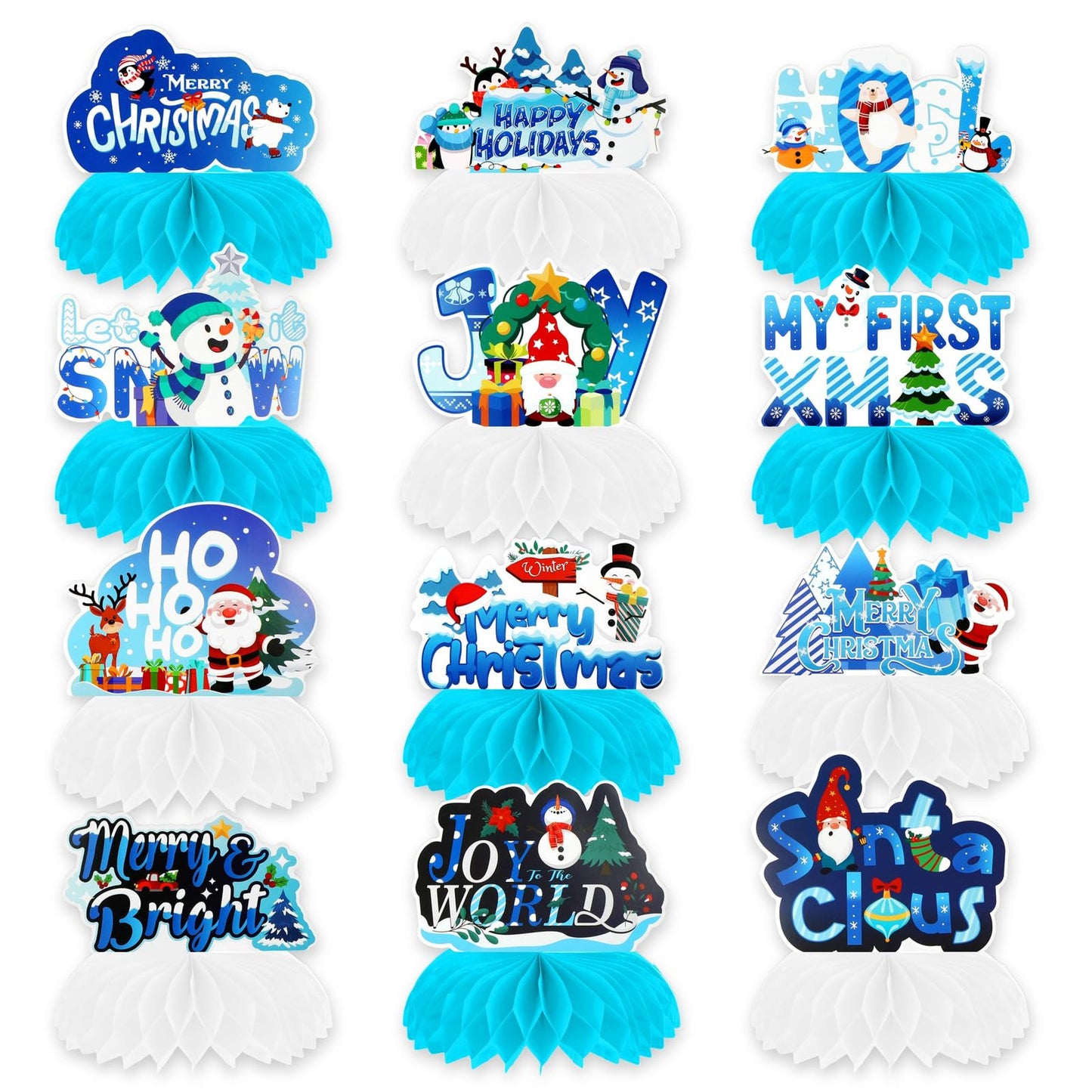 Snowflake Frost Centerpieces - Set of 12 Winter Honeycomb Table Toppers. Blue Snowman Decorations for Winter Wonderland Holiday Parties.