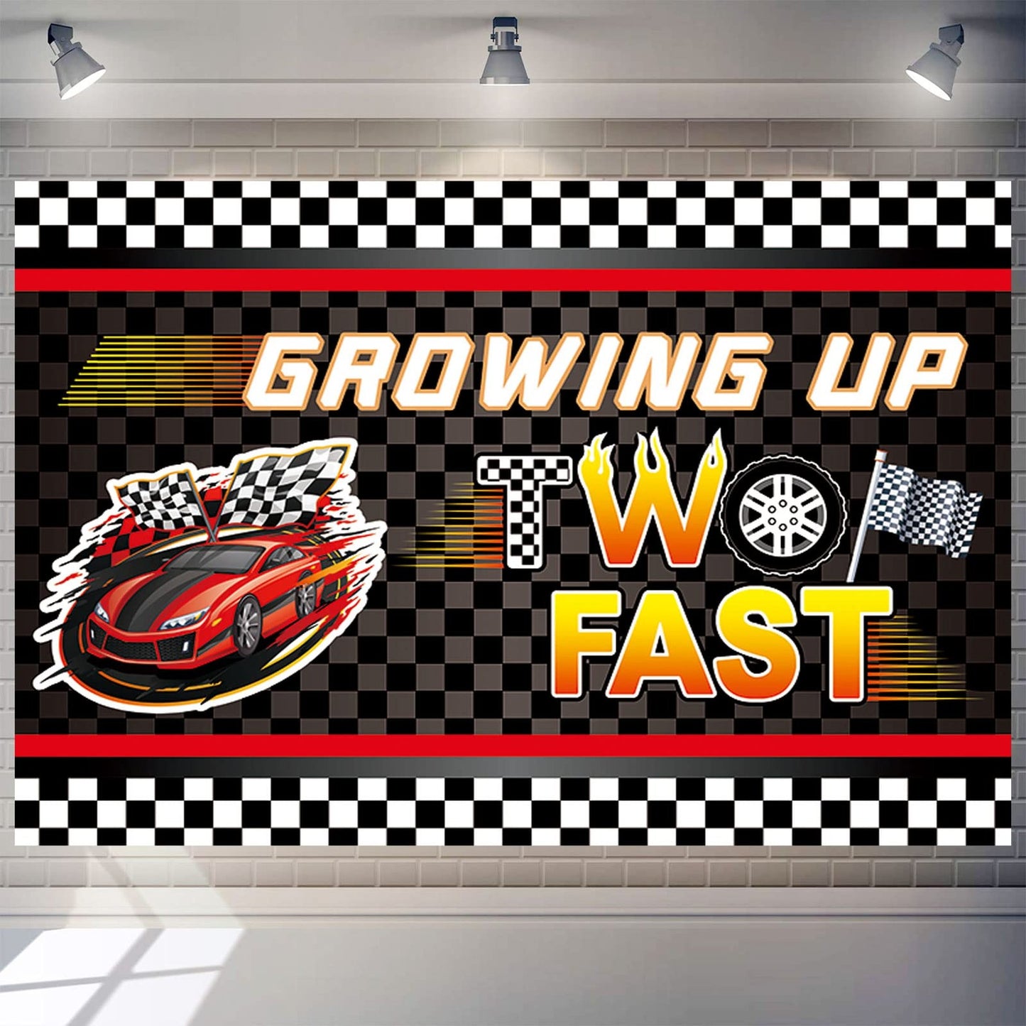 Speedy Raceway Birthday Party Banner Backdrop - 2nd Birthday Racing Car Theme Photography Backdrop for Kids Party Supplies 7x5ft