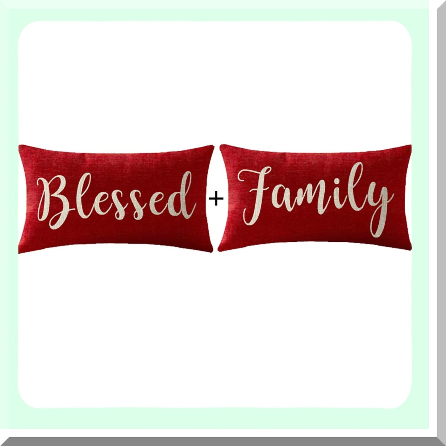 Blessed Family Words Waist Lumbar Red Cotton Linen Throw Pillow Case - Set of 2 | Home Decorative Cushion Cover for Sofa - Rectangle 12x20 Inches