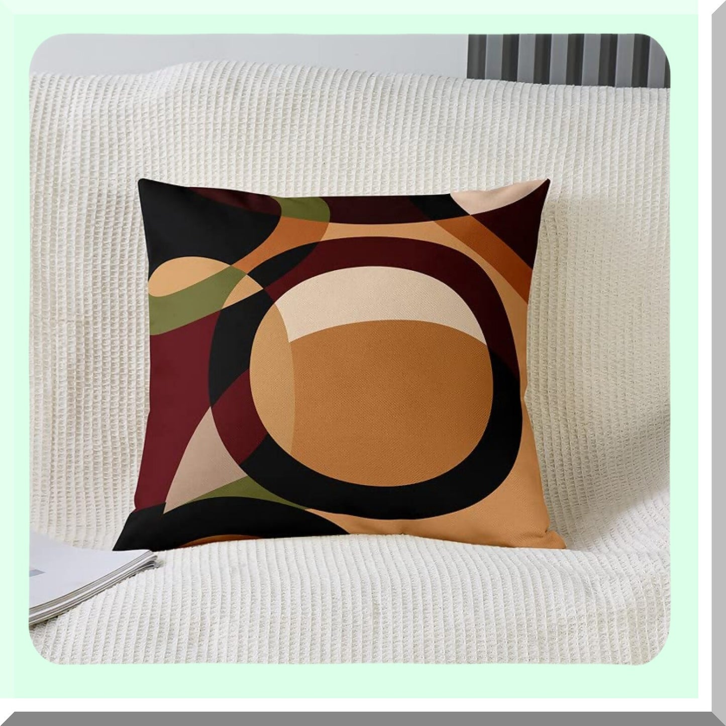 GeoStripe Decorative Pillow Cover Set - Brown Red Green Square Cushion Case for Couch Sofa Bedroom Living Room - Soft Geometry Stripe Line Design - Pack of 4, 16x16 Inches