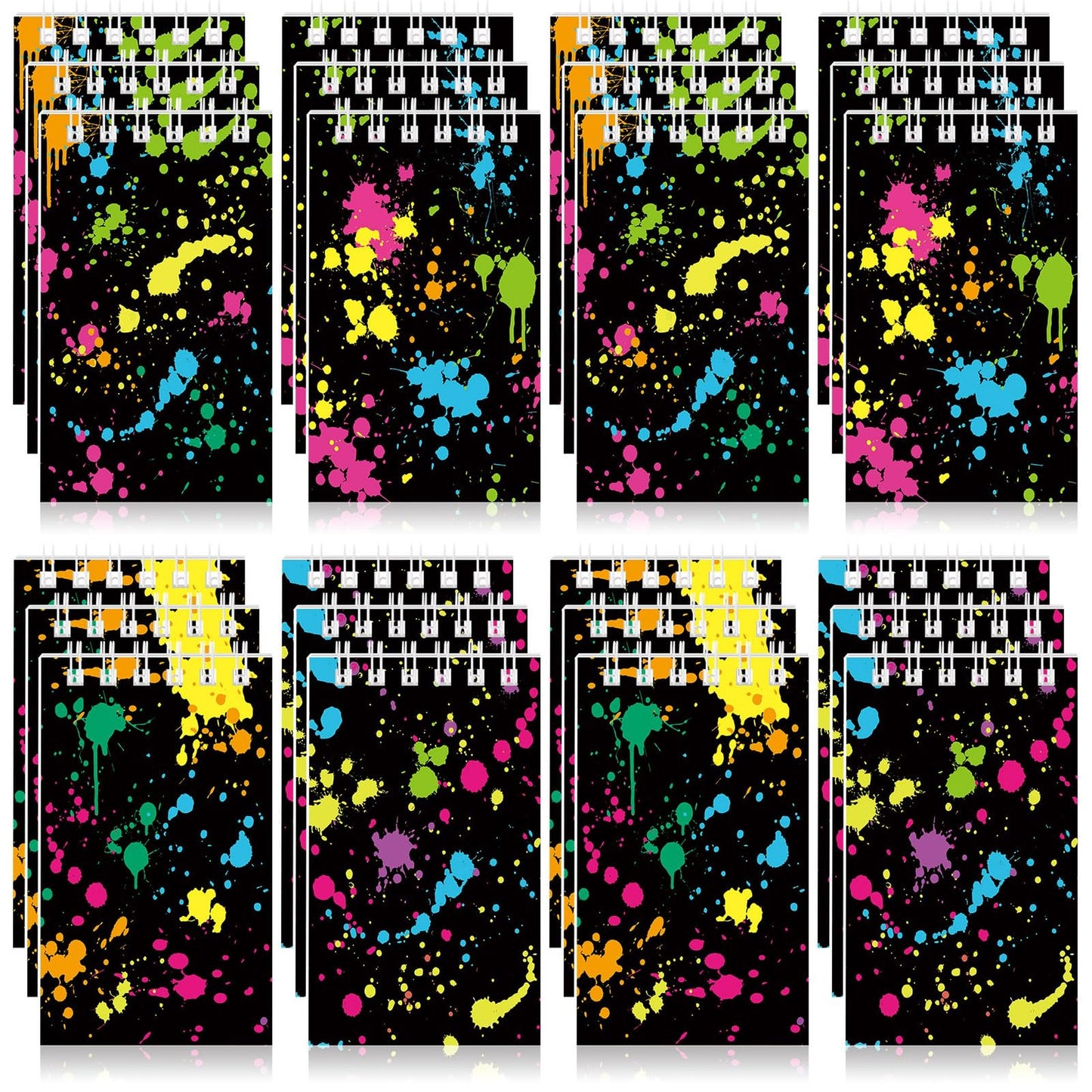 Neon Glow Mini Notebooks - 24 Piece Spiral Notepads Set for Kids Birthday Party Favors, Graffiti School Supplies & Goodie Bag Fillers