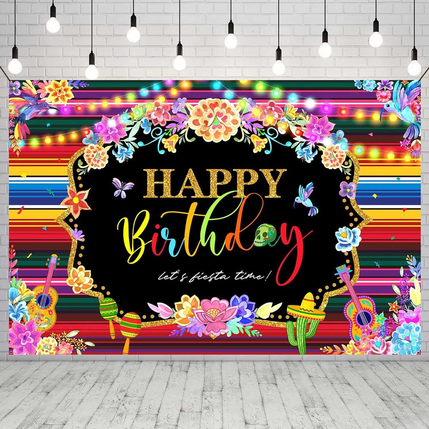 Fiesta Fun Birthday Backdrop - Cinco De Mayo Vinyl Banner for Mexican Party Decorations and Supplies - Happy Birthday Theme Background
