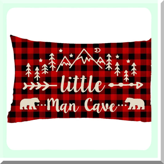 Wild Cave Adventure Pillow Cover Compatible with Bear Mountain Arrows Trees Black Red Plaid Cotton Linen