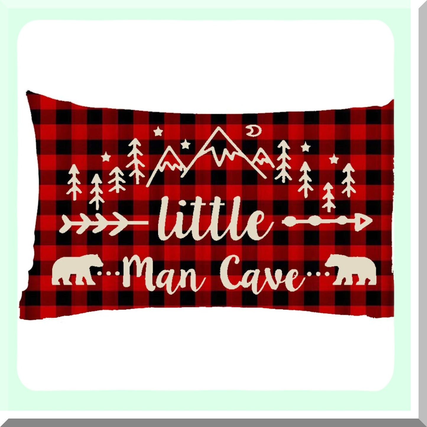 Wild Cave Adventure 12x20 Pillow Cover - Bear Mountain Arrows Trees Black Red Plaid Cotton Linen Decorative Cushion Case for Home Sofa