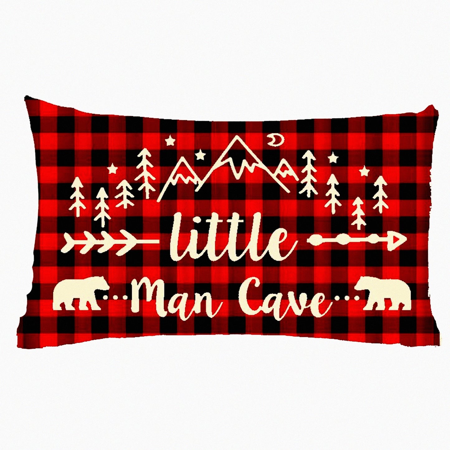 Wild Cave Adventure 12x20 Pillow Cover - Bear Mountain Arrows Trees Black Red Plaid Cotton Linen Decorative Cushion Case for Home Sofa
