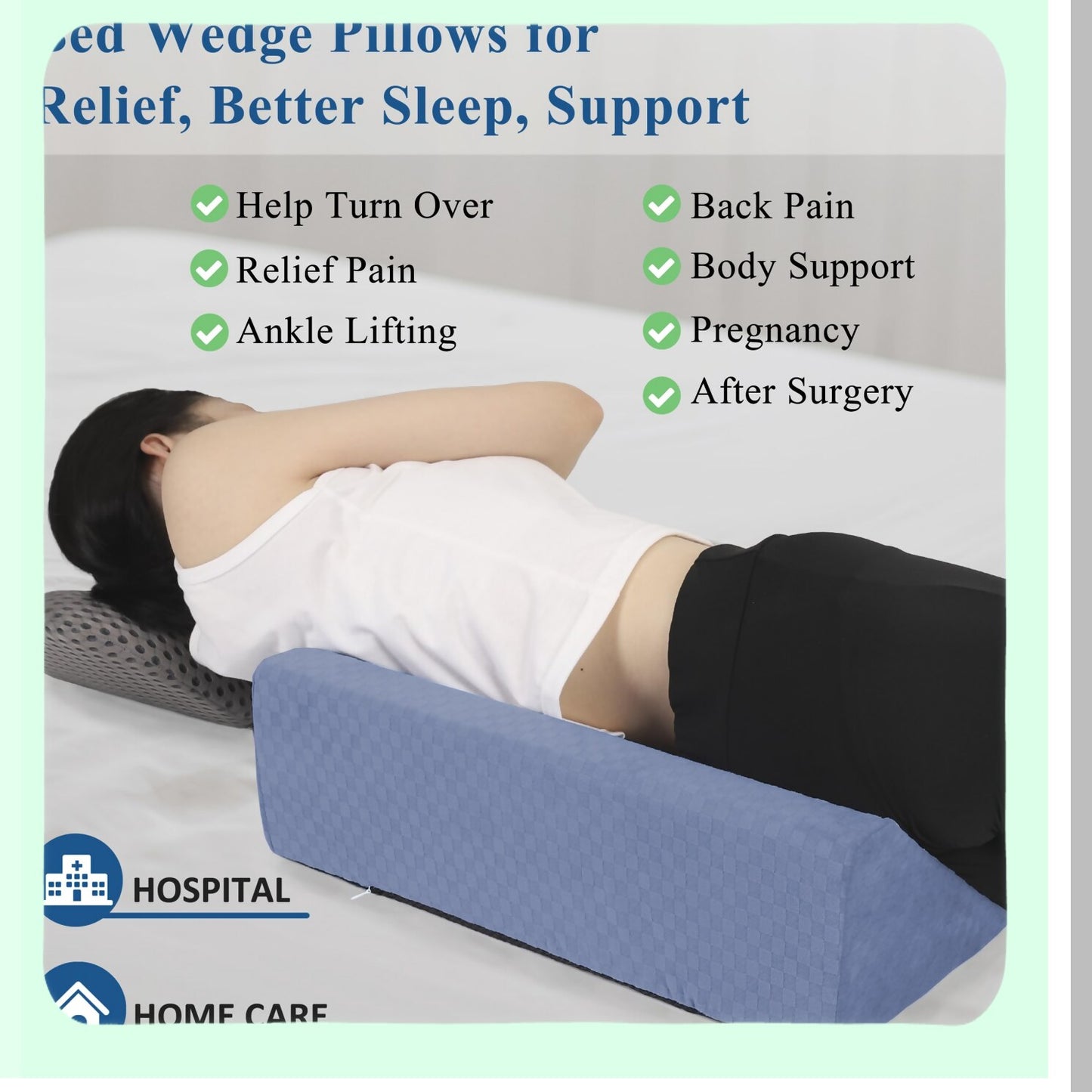 SleepEase Side Sleeper Body Positioning Wedge Pillow - Elevate Your Sleep Comfort with this Side Wedge Pillow for Back Positioning. Ideal for Elderly and Pregnant Women, Helps Prevent Bed Sores. Light Blue Color.