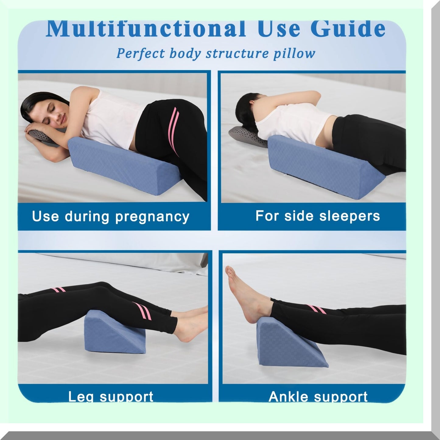 SleepEase Side Sleeper Body Positioning Wedge Pillow - Elevate Your Sleep Comfort with this Side Wedge Pillow for Back Positioning. Ideal for Elderly and Pregnant Women, Helps Prevent Bed Sores. Light Blue Color.