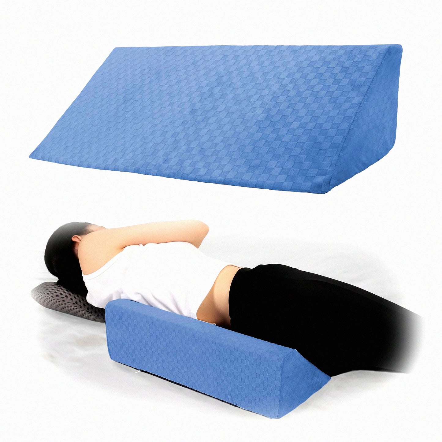 SleepEase Side Sleeper Body Positioning Wedge Pillow - Elevate Your Sleep Comfort with this Side Wedge Pillow for Back Positioning. Ideal for Elderly and Pregnant Women, Helps Prevent Bed Sores. Light Blue Color.