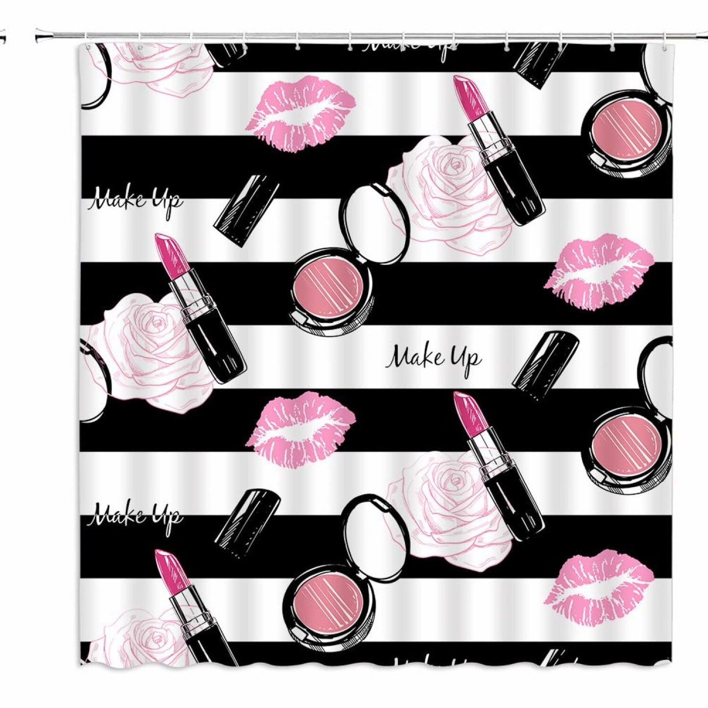 Pink Rose Flower Lipstick Shower Curtain 71x71 inches