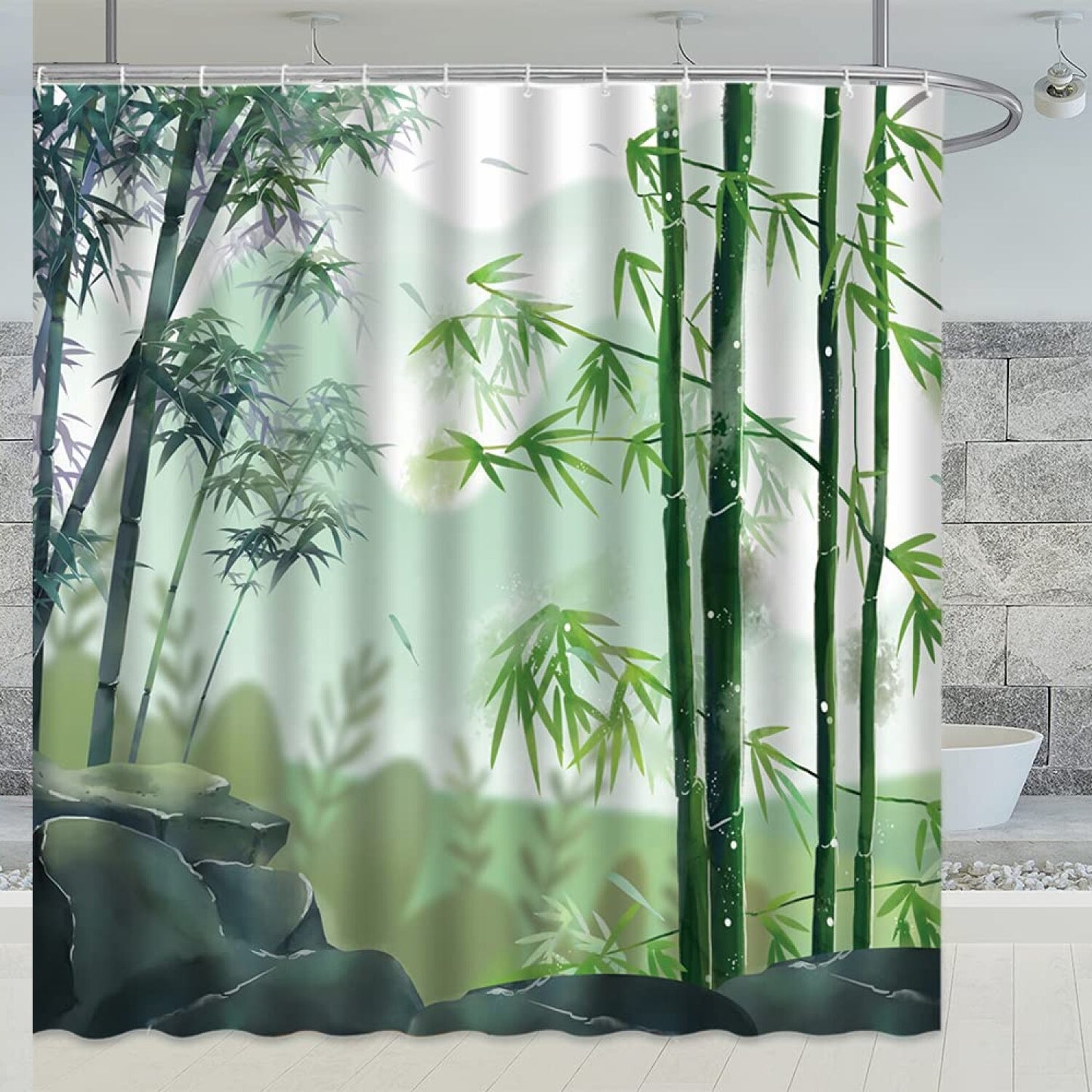 Green Bamboo Shower Curtain 70x70 Inches