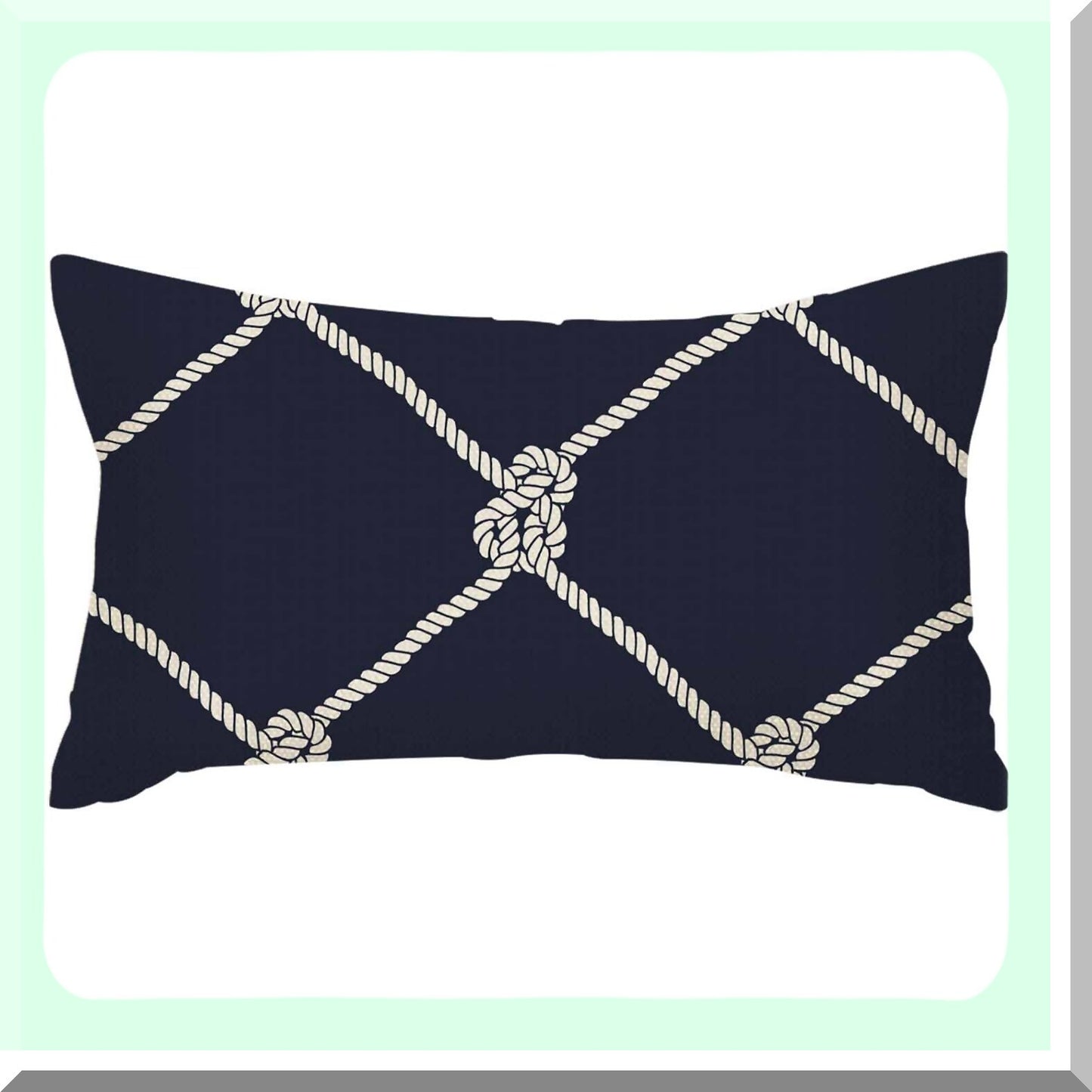 Nautical Rope Knots Navy Blue Pillow Cover - Trendy Maritime Style Cushion Case 12x20 Inches - Coastal Decor Throw Pillowcase with Fishing Net Design