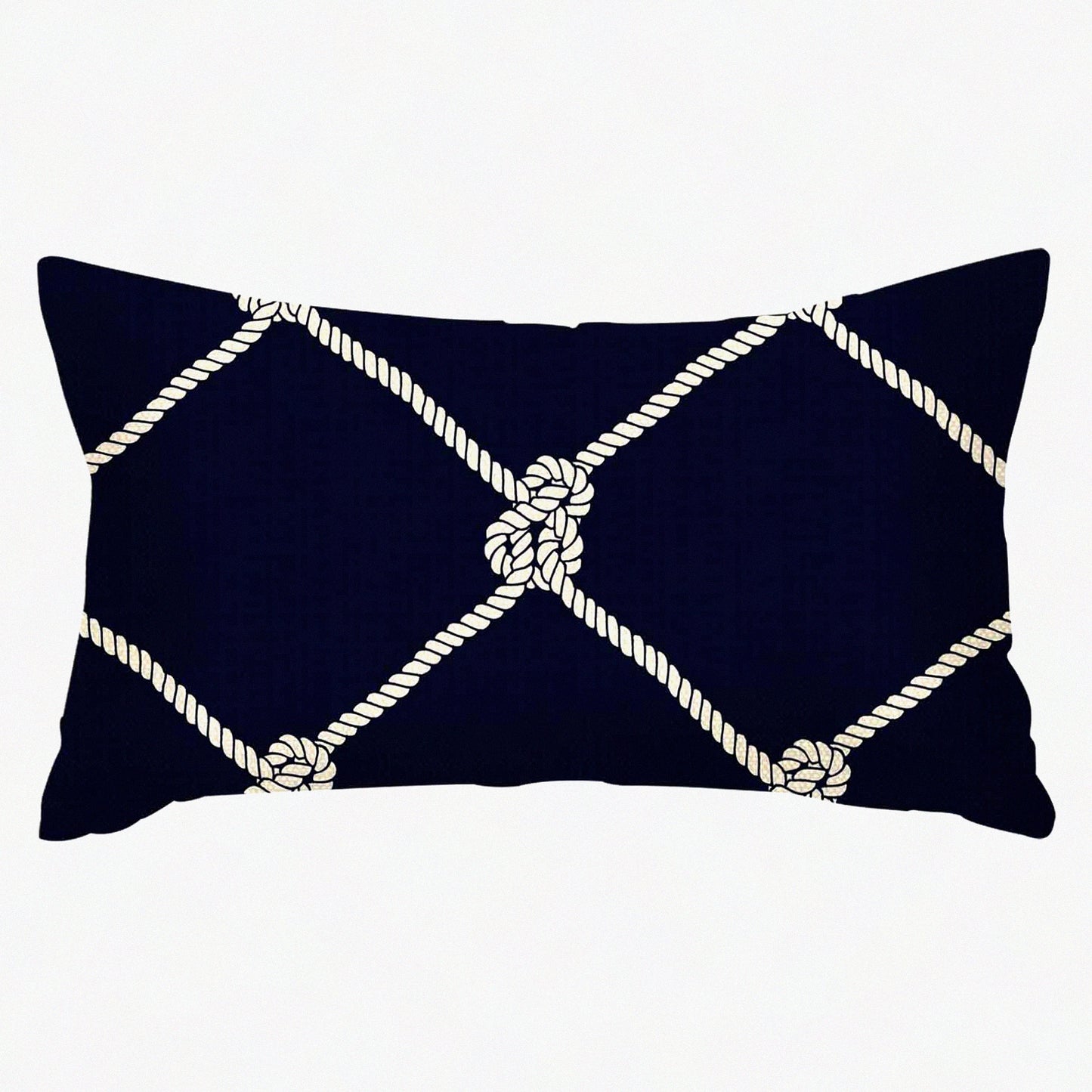 Nautical Rope Knots Navy Blue Pillow Cover - Trendy Maritime Style Cushion Case 12x20 Inches - Coastal Decor Throw Pillowcase with Fishing Net Design