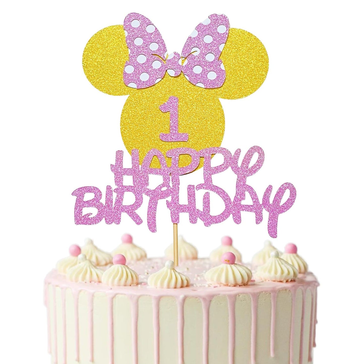 Minnie Mouse 1st Birthday Cake Topper - Happy Birthday Cake Decorations for Girls - Party Supplies for 1 Year Old Birthday - Cake Topper