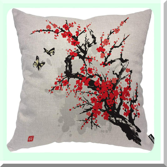 Cherry Blossom Butterfly Pillow Cover 18x18 Inch